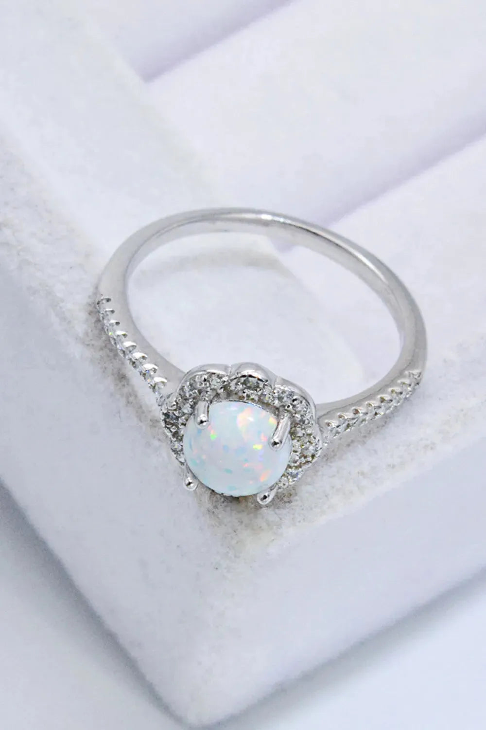 Platinum-Plated 4-Prong Opal Ring Opal - Tophatter Daily Deals